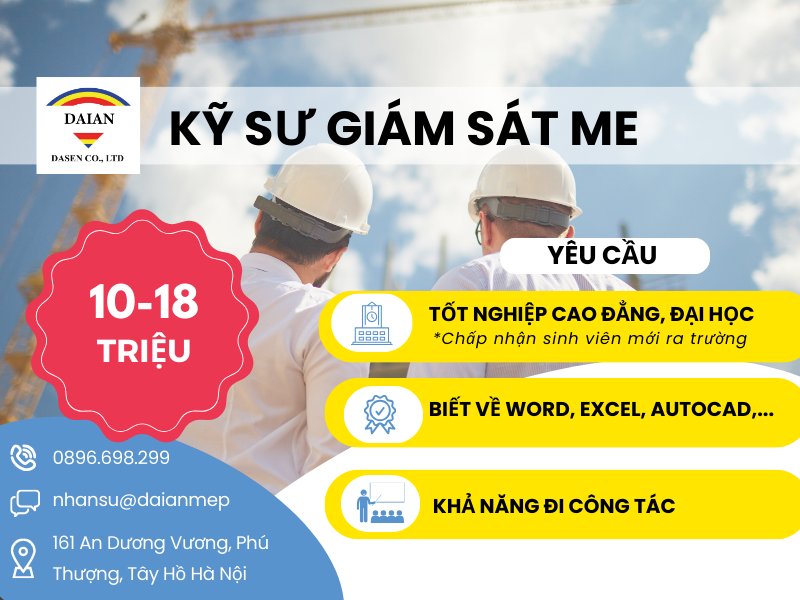 Tuyển dụng Kỹ sư giám sát ME